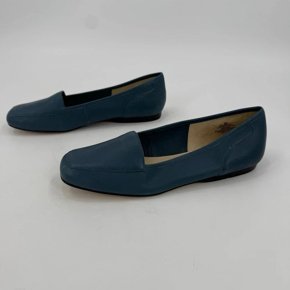 Bandolino Women's 8M Blue Teal Leather Loafers Slip On Flats Square Toe